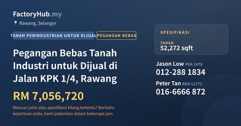 Tanah Untuk Dijual - Pegangan Bebas Tanah Industri untuk Dijual di Jalan KPK 1/4, Rawang - Rawang, Selangor