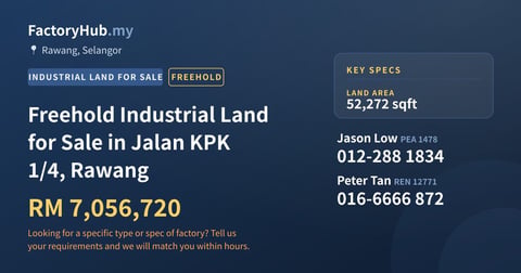 Land For Sale - Freehold Industrial Land for Sale in Jalan KPK 1/4, Rawang - Rawang, Selangor