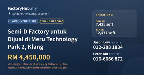 Kilang Untuk Dijual - Semi-D Factory untuk Dijual di Meru Technology Park 2, Klang - Bandar Puteri Klang, Selangor