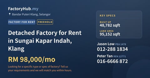 Factory For Rent - Detached Factory for Rent in Sungai Kapar Indah, Klang - Bandar Puteri Klang, Selangor