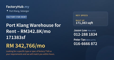Factory For Rent - Port Klang Warehouse for Rent – RM342.8K/mo 171383sf - Port Klang, Selangor