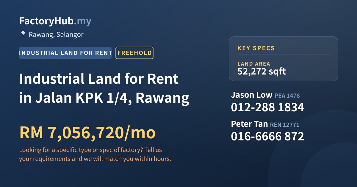 Land For Rent - Industrial Land for Rent in Jalan KPK 1/4, Rawang - Rawang, Selangor