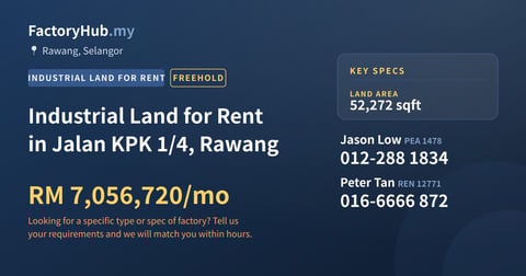 Land For Rent - Industrial Land for Rent in Jalan KPK 1/4, Rawang - Rawang, Selangor