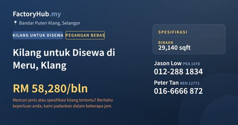 Kilang Untuk Disewa - Kilang untuk Disewa di Meru, Klang - Bandar Puteri Klang, Selangor