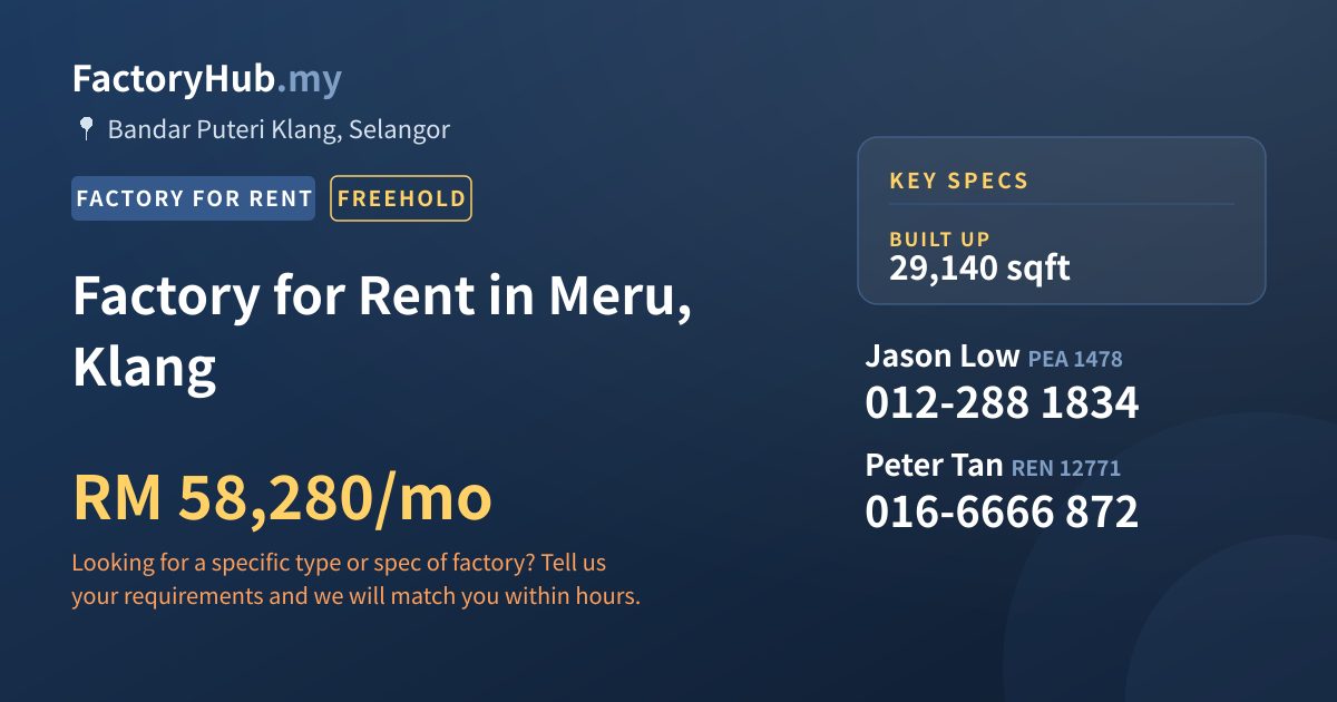 Factory For Rent - Factory for Rent in Meru, Klang - Bandar Puteri Klang, Selangor