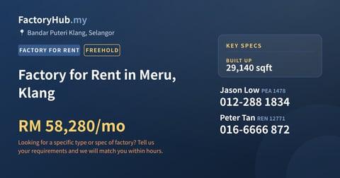 Factory For Rent - Factory for Rent in Meru, Klang - Bandar Puteri Klang, Selangor