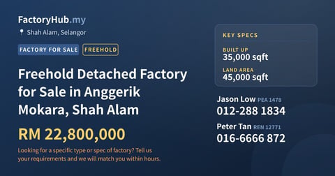 Factory For Sale - Freehold Detached Factory for Sale in Anggerik Mokara, Shah Alam - Shah Alam, Selangor