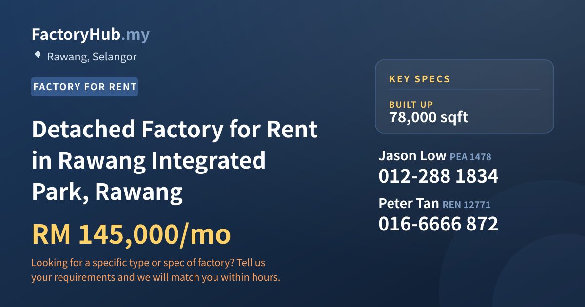 Factory For Rent - Detached Factory for Rent in Rawang Integrated Park, Rawang - Rawang, Selangor