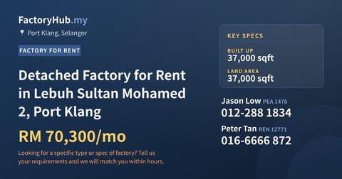 Factory For Rent - Detached Factory for Rent in Lebuh Sultan Mohamed 2, Port Klang - Port Klang, Selangor