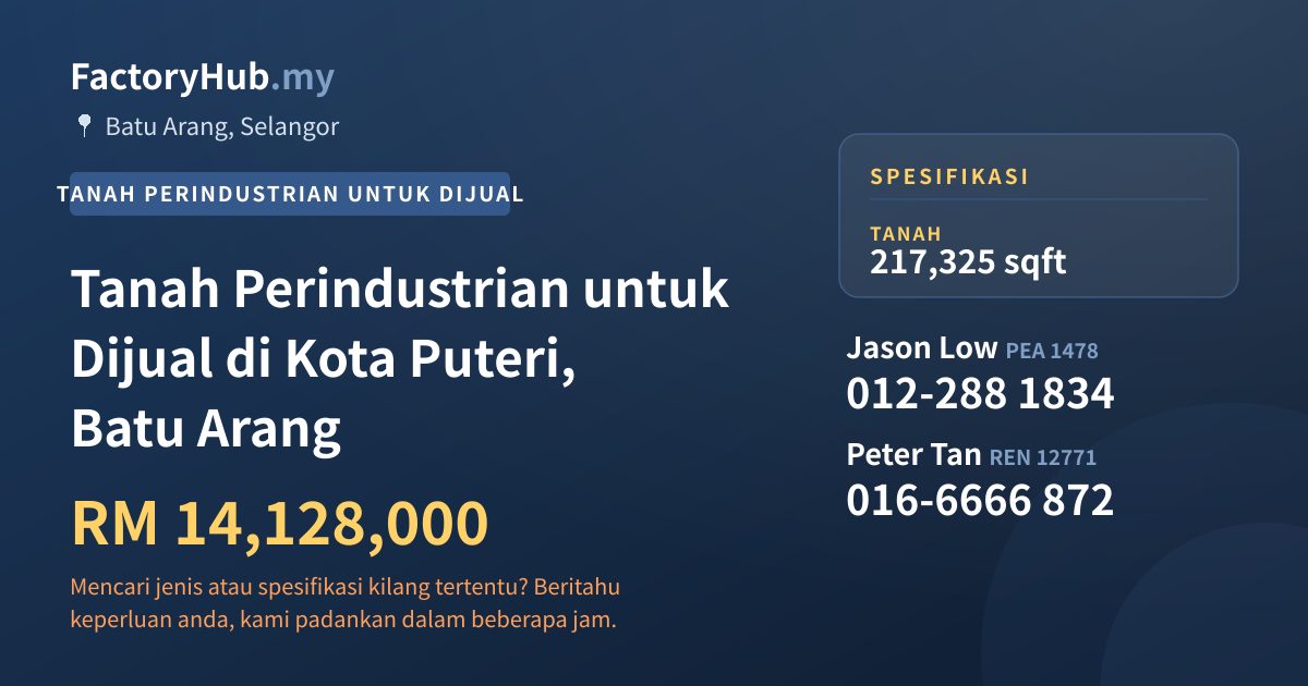 Tanah Untuk Dijual - Tanah Perindustrian untuk Dijual di Kota Puteri, Batu Arang - Batu Arang, Selangor