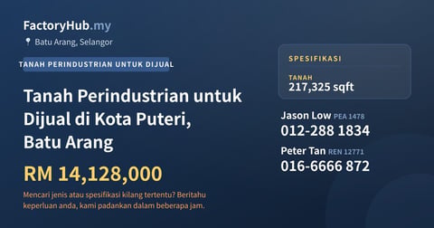 Tanah Untuk Dijual - Tanah Perindustrian untuk Dijual di Kota Puteri, Batu Arang - Batu Arang, Selangor