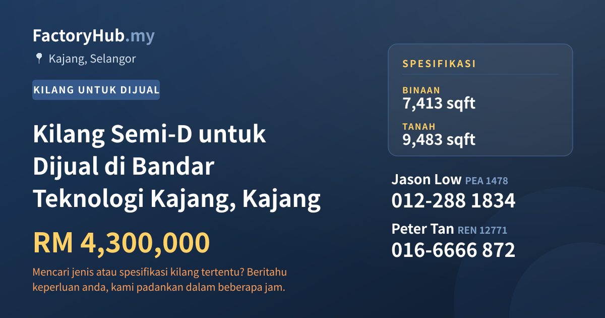 Kilang Untuk Dijual - Kilang Semi-D untuk Dijual di Bandar Teknologi Kajang, Kajang - Kajang, Selangor
