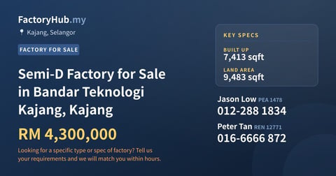 Factory For Sale - Semi-D Factory for Sale in Bandar Teknologi Kajang, Kajang - Kajang, Selangor