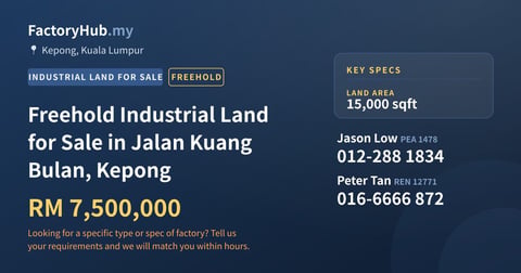 Land For Sale - Freehold Industrial Land for Sale in Jalan Kuang Bulan, Kepong - Kepong, Kuala Lumpur