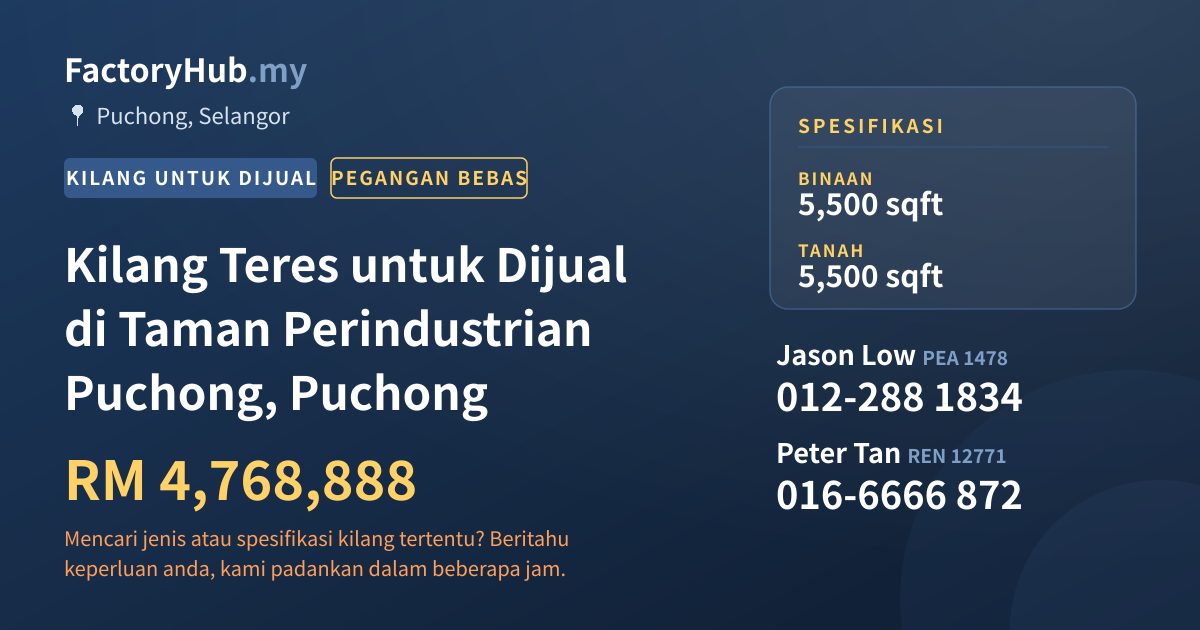 Kilang Untuk Dijual - Kilang Teres untuk Dijual di Taman Perindustrian Puchong, Puchong - Puchong, Selangor