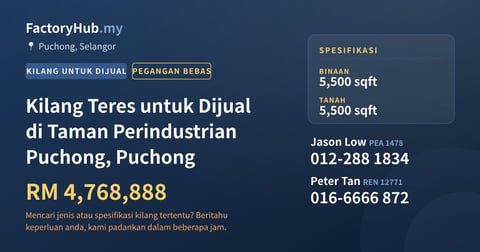 Kilang Untuk Dijual - Kilang Teres untuk Dijual di Taman Perindustrian Puchong, Puchong - Puchong, Selangor