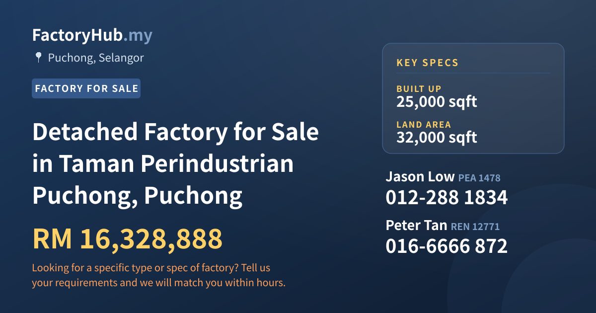 Factory For Sale - Detached Factory for Sale in Taman Perindustrian Puchong, Puchong - Puchong, Selangor