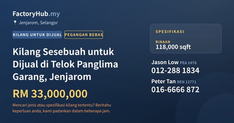 Kilang Untuk Dijual - Kilang Sesebuah untuk Dijual di Telok Panglima Garang, Jenjarom - Jenjarom, Selangor