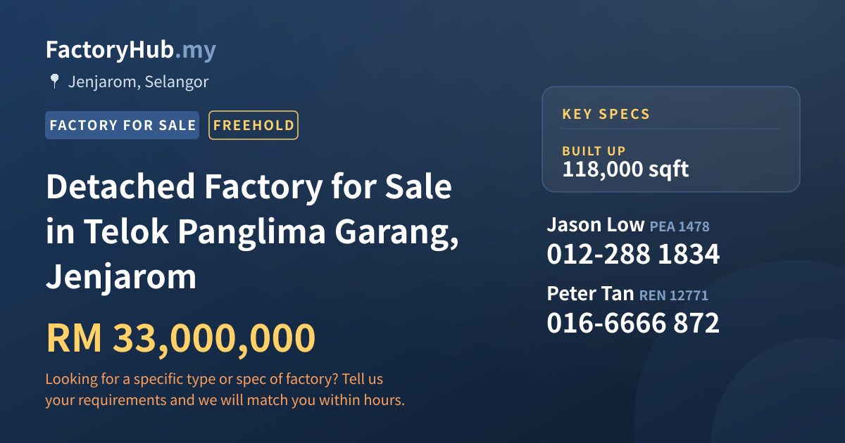 Factory For Sale - Detached Factory for Sale in Telok Panglima Garang, Jenjarom - Jenjarom, Selangor