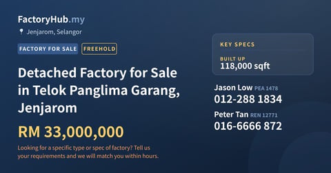 Factory For Sale - Detached Factory for Sale in Telok Panglima Garang, Jenjarom - Jenjarom, Selangor