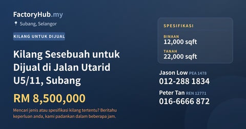 Kilang Untuk Dijual - Kilang Sesebuah untuk Dijual di Jalan Utarid U5/11, Subang - Subang, Selangor