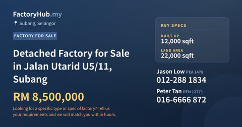 Factory For Sale - Detached Factory for Sale in Jalan Utarid U5/11, Subang - Subang, Selangor
