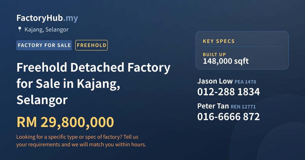 Factory For Sale - Freehold Detached Factory for Sale in Kajang, Selangor - Kajang, Selangor
