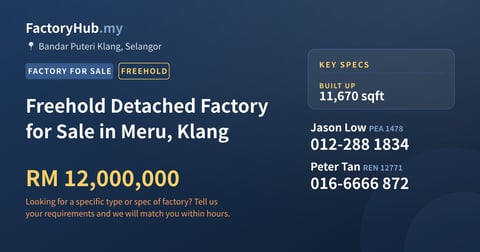 Factory For Sale - Freehold Detached Factory for Sale in Meru, Klang - Bandar Puteri Klang, Selangor
