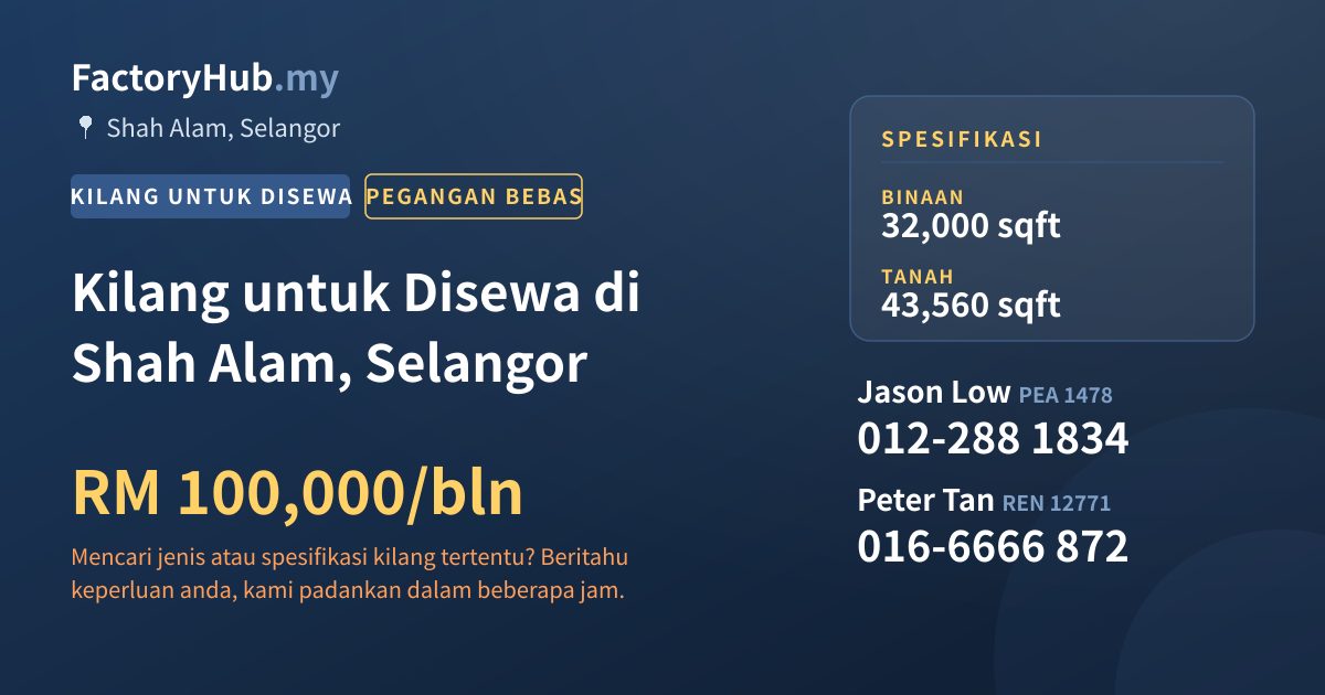 Kilang Untuk Disewa - Kilang untuk Disewa di Shah Alam, Selangor - Shah Alam, Selangor