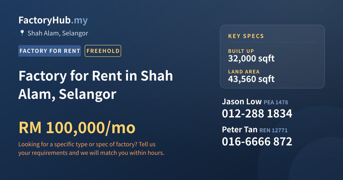 Factory For Rent - Factory for Rent in Shah Alam, Selangor - Shah Alam, Selangor
