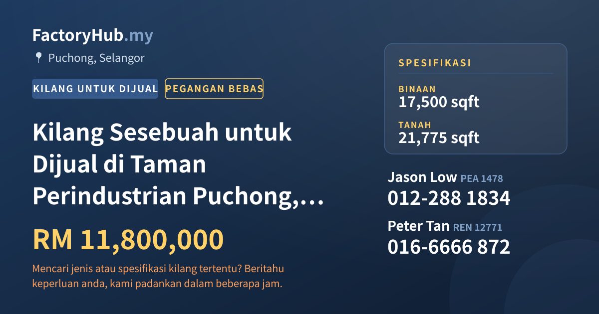 Kilang Untuk Dijual - Kilang Sesebuah untuk Dijual di Taman Perindustrian Puchong, Puchong - Puchong, Selangor
