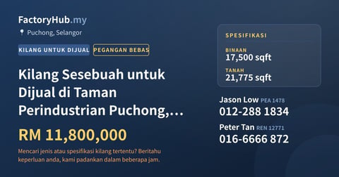 Kilang Untuk Dijual - Kilang Sesebuah untuk Dijual di Taman Perindustrian Puchong, Puchong - Puchong, Selangor