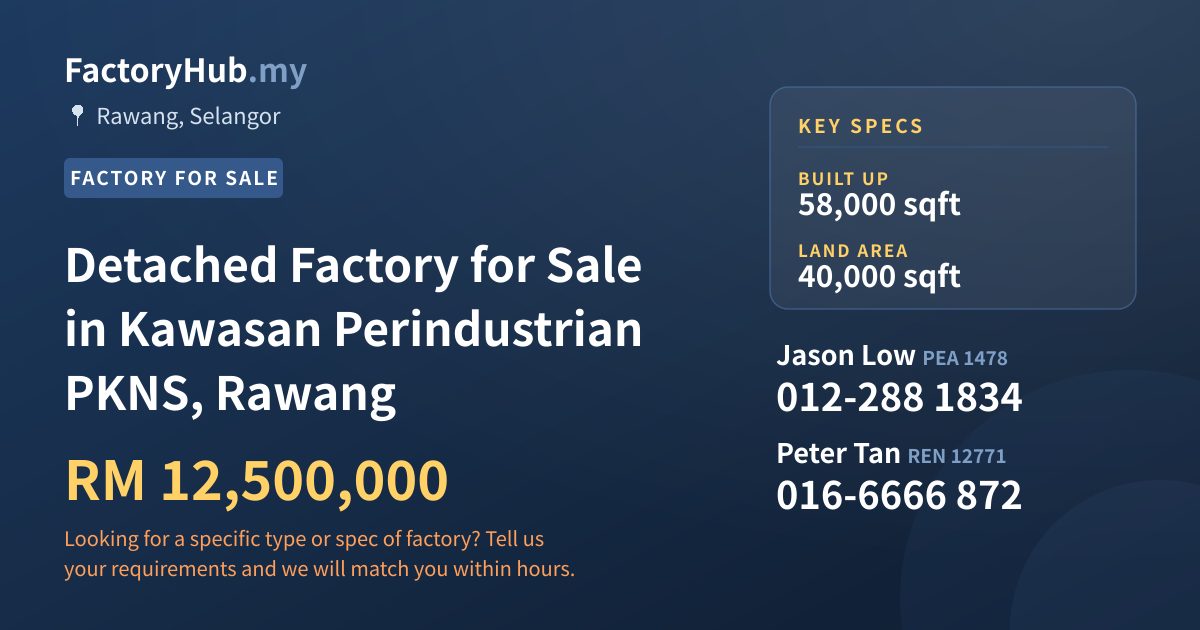 Factory For Sale - Detached Factory for Sale in Kawasan Perindustrian PKNS, Rawang - Rawang, Selangor