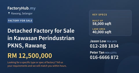 Factory For Sale - Detached Factory for Sale in Kawasan Perindustrian PKNS, Rawang - Rawang, Selangor