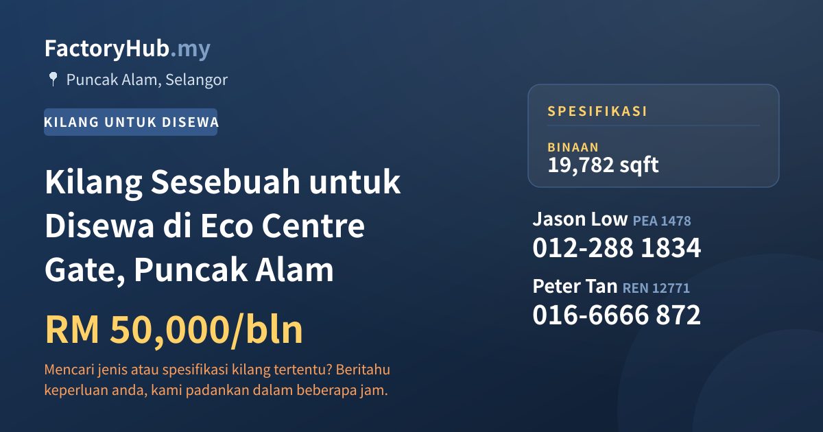 Kilang Untuk Disewa - Kilang Sesebuah untuk Disewa di Eco Centre Gate, Puncak Alam - Puncak Alam, Selangor