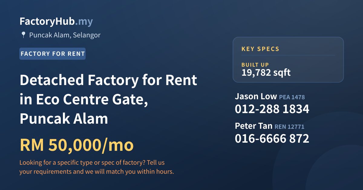 Factory For Rent - Detached Factory for Rent in Eco Centre Gate, Puncak Alam - Puncak Alam, Selangor