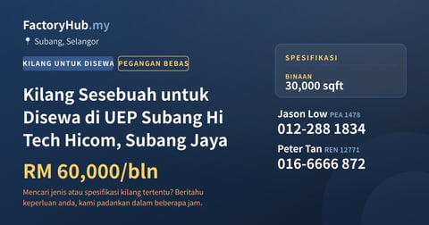 Kilang Untuk Disewa - Kilang Sesebuah untuk Disewa di UEP Subang Hi Tech Hicom, Subang Jaya - Subang, Selangor