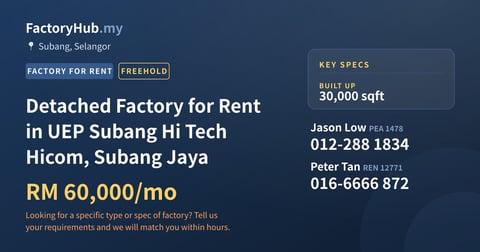 Factory For Rent - Detached Factory for Rent in UEP Subang Hi Tech Hicom, Subang Jaya - Subang, Selangor