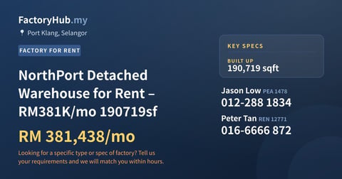 Factory For Rent - NorthPort Detached Warehouse for Rent – RM381K/mo 190719sf - Port Klang, Selangor