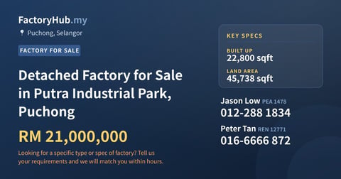 Factory For Sale - Detached Factory for Sale in Putra Industrial Park, Puchong - Puchong, Selangor