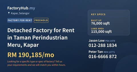 Factory For Rent - Detached Factory for Rent in Taman Perindustrian Meru, Kapar - Kapar, Selangor