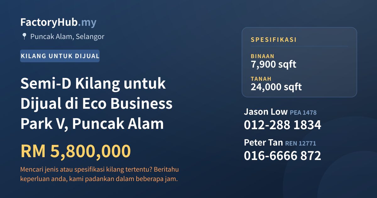 Kilang Untuk Dijual - Semi-D Kilang untuk Dijual di Eco Business Park V, Puncak Alam - Puncak Alam, Selangor
