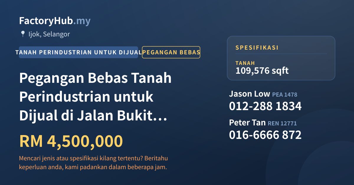 Tanah Untuk Dijual - Pegangan Bebas Tanah Perindustrian untuk Dijual di Jalan Bukit Badong, Ijok - Ijok, Selangor
