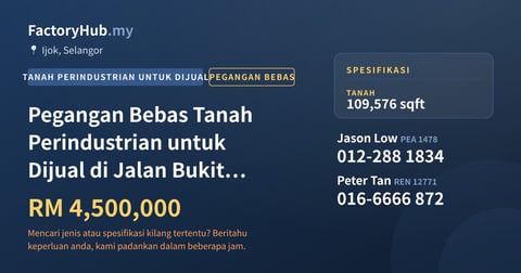 Tanah Untuk Dijual - Pegangan Bebas Tanah Perindustrian untuk Dijual di Jalan Bukit Badong, Ijok - Ijok, Selangor