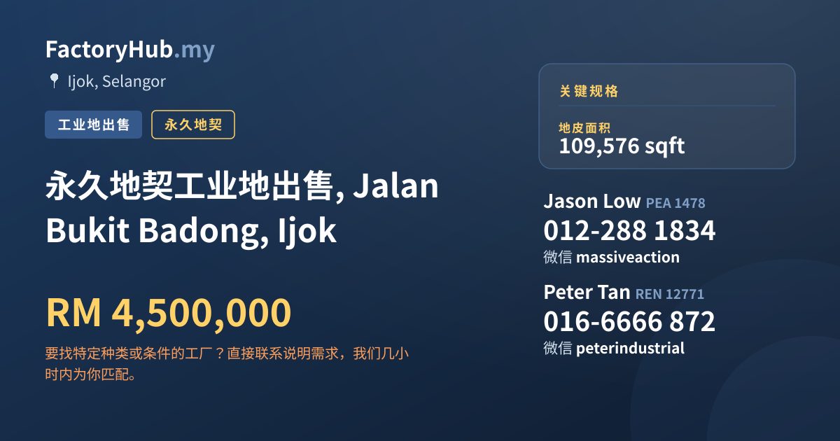 土地 出售 - 永久地契工业地出售, Jalan Bukit Badong, Ijok - Ijok, Selangor