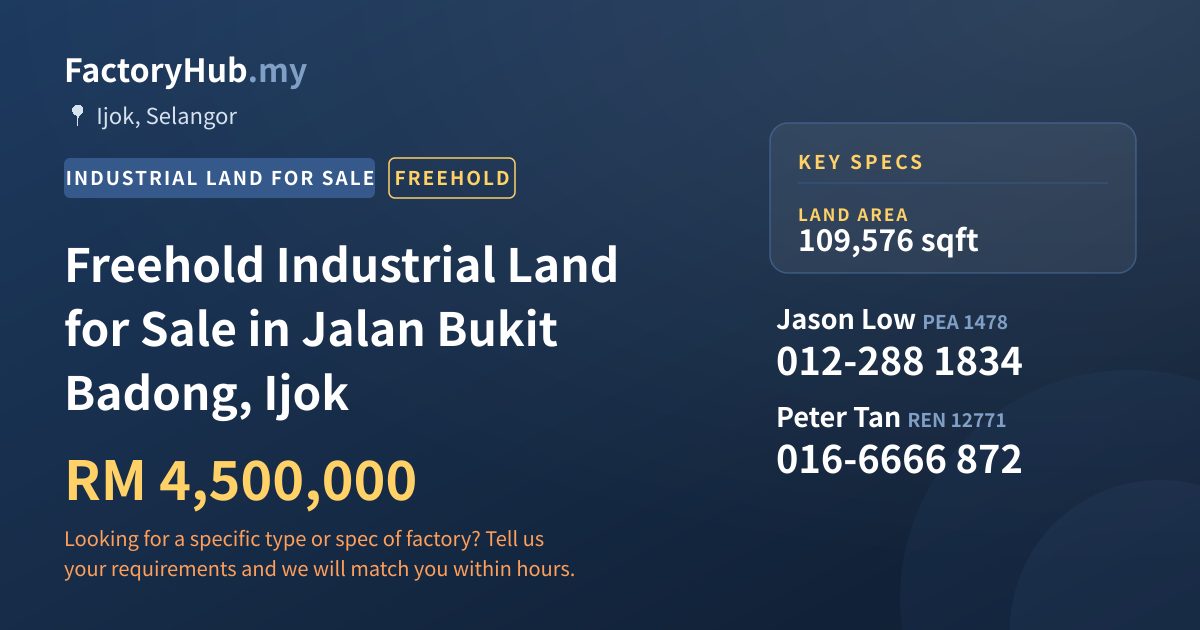 Land For Sale - Freehold Industrial Land for Sale in Jalan Bukit Badong, Ijok - Ijok, Selangor