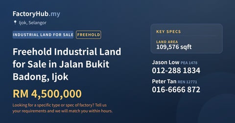 Land For Sale - Freehold Industrial Land for Sale in Jalan Bukit Badong, Ijok - Ijok, Selangor