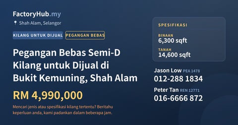 Kilang Untuk Dijual - Pegangan Bebas Semi-D Kilang untuk Dijual di Bukit Kemuning, Shah Alam - Shah Alam, Selangor