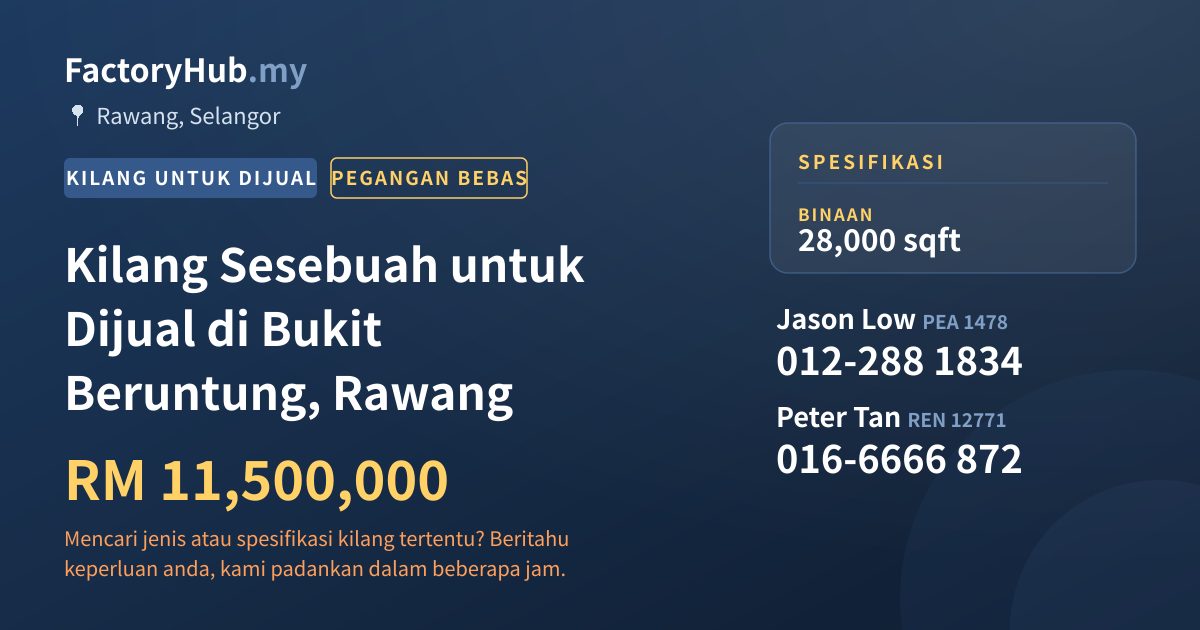 Kilang Untuk Dijual - Kilang Sesebuah untuk Dijual di Bukit Beruntung, Rawang - Rawang, Selangor