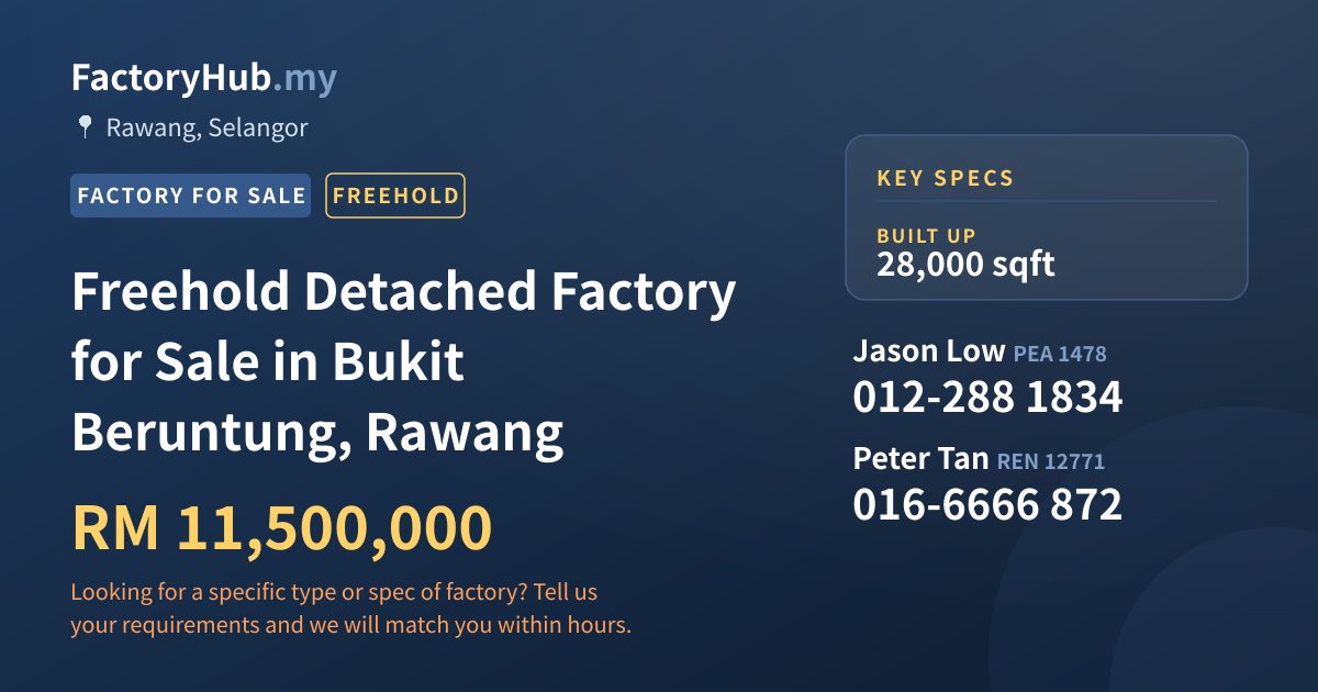 Factory For Sale - Freehold Detached Factory for Sale in Bukit Beruntung, Rawang - Rawang, Selangor